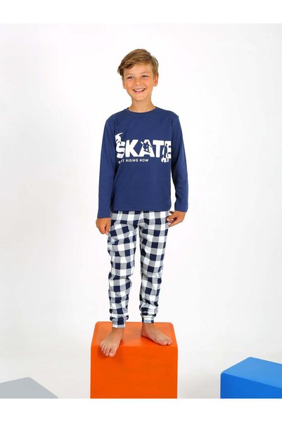 vitmo Boy's Long Sleeve 100% Cotton Pajama Set Star Skate