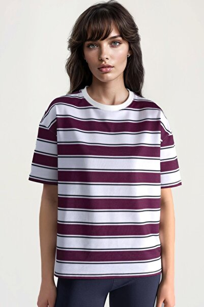 Hiccup Tricou oversized cu dungi și guler rotund