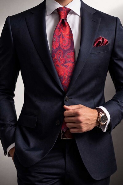 Kravatkolik Cravată clasică cu model de șal roșu KK13210