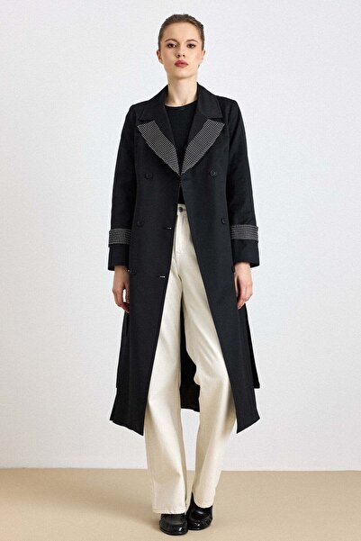 Olcay File Detaylı Kruvaze Su İtici Özellikli Trençkot SİYAH 6831