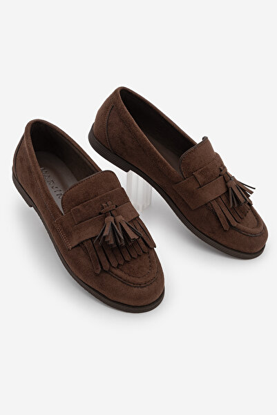 Marjin Γυναικεία Loafer Παπούτσια Casual με φούντες Petlin Brown Suede