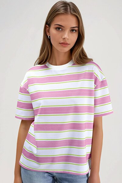 Hiccup Tricou oversized cu dungi și guler rotund