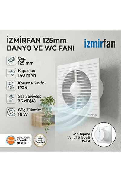 Venteurope Refined 125 BD 12.5 cm Kapaklı Banyo WC Aspiratör Havalandırma Fan...