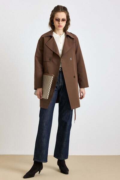 Olcay Cape Detailed Water-Repellent Feature a Unlined Trench Coat Brown 6833