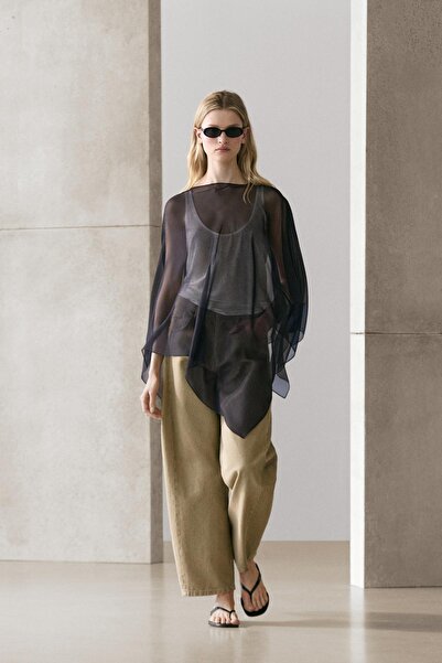 Massimo Dutti Asimetrik kesim ipek pelerin