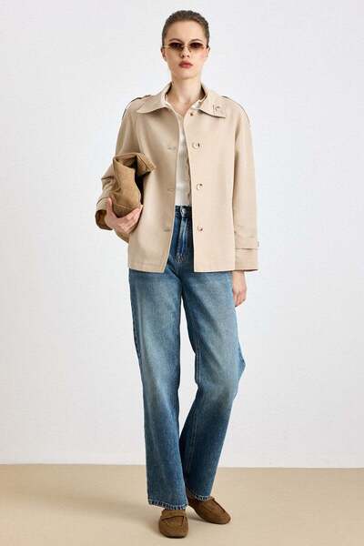 Olcay Apolet Detailed Water-Repellent Features a Unlined Short Trench Coat St...