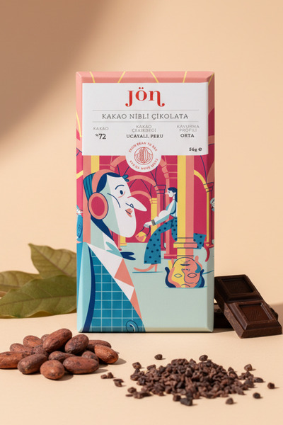 jön Kakao Nibli Premium Çikolata, %72 Kakao, Peru, Orta Kavurma, 56 gr