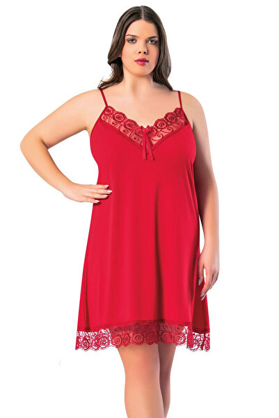 Hepsine Rakip ثوب نوم نسائي كبير الحجم من الفيسكوز - رقبة معلقة بحبل وتنورة م...