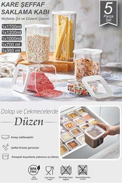 VİP AHMET 5'li Şeffaf Kare Saklama Kabı Seti