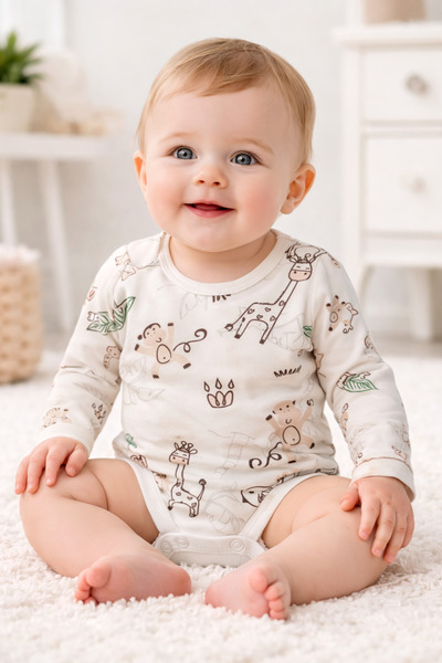 BABY TOO TEXTİLE قميص بأكمام طويلة مصنوع من القطن بنسبة 100% مع طباعة رقمية م...