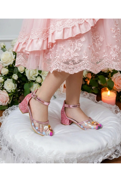 PATİK BEBE Pantofi pentru fete cu toc în formă de figurină de culoare roz