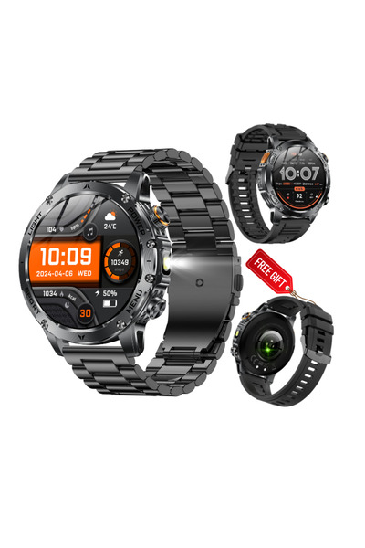 gitech Метален смарт часовник с Bluetooth разговори, фенерче, известия, батер...