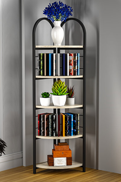 GOLDFALEZ Kitaplık 5 Raflı Çiçeklik Çok Amaçlı Çalışma Odası Kütüphane Dekora...