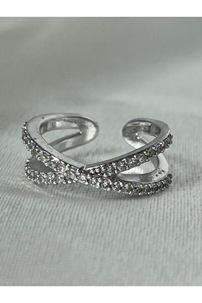 CEY ACCESSORY Stone-Set X Ring - Silver