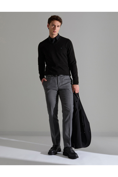 Pierre Cardin Siyah Slim Fit V Yaka Basic Triko Kazak 50314190-VR046