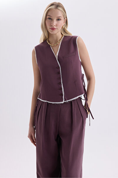 BOHEMAİ Shonas Lace Detail Burgundy Vest Trousers Set