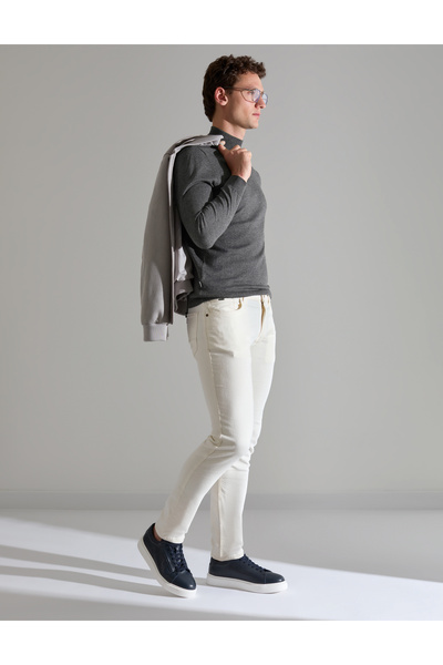 Pierre Cardin Pulover din tricotaj de bază, antracit, melanj, slim fit, cu gu...