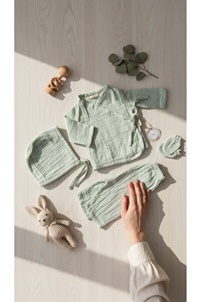 Zemze Baby Müslin Yenidoğan Kimono Set Mint– 4’lü Bebek Takımı (0-3 Ay)