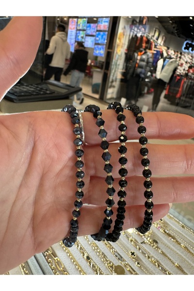 One Gold Brățară cu 5 mărgele din aur de 14K "585" și onix negru, reglabilă