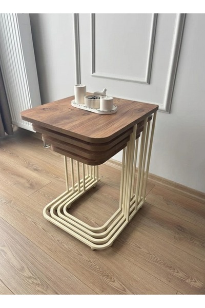 Nokta Sehpa Home TEKERLİ 4 LÜ YAN C ZİGON SEHPA krem çam
