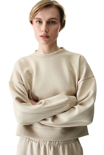 Penti Beige Silk I Touch Silky Touch Contrast Detailed Crew Neck Sweatshirt