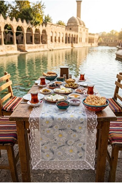 Rona Home Runner cu model de margarete cu margine de guipură |   Şal decorati...