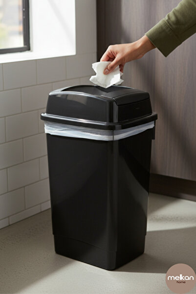 Melkan Home Siyah Banyo Çöp Kovası 27 Litre Çift Taraf Itme Kapaklı Çöp Kovas...