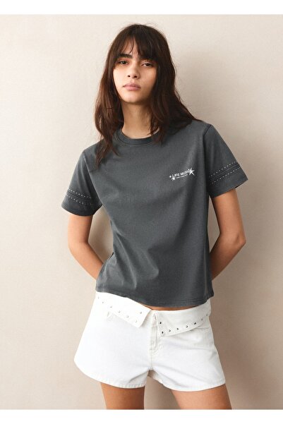 Mango Teen Taşlı ve yazılı tişört