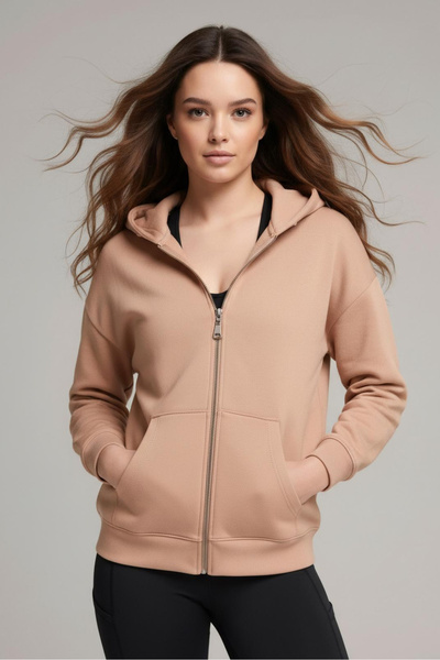 AOSFİT Fermuarlı Kapüşonlu Oversize Sweatshirt