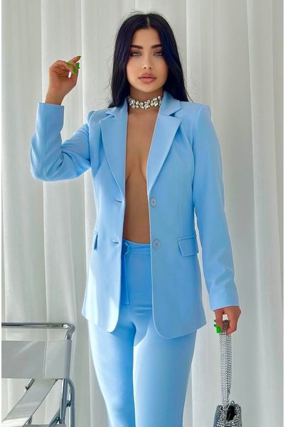 pembekurdelem Set Jachetă Pantaloni Damă Baby Blue