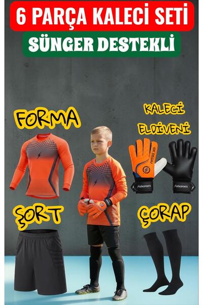 GK DEGAJ Çocuk Kaleci Eldiveni Sünger Destekli Çocuk Kaleci Forma Şort Çorap ...