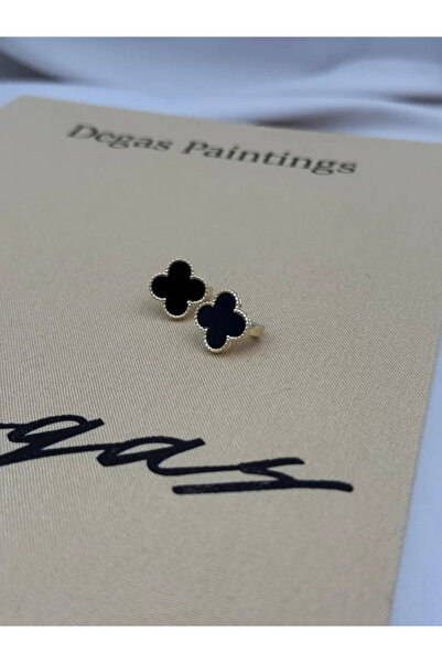 Luseda Kararmaz Vip Black Flower Figured Women's Earrings