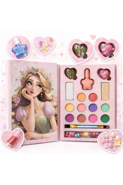 YerliToptan مجموعة مكياج الأميرة للأطفال - لوحة مكياج احترافية متعددة الألوان...