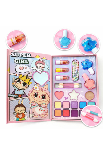 YerliToptan Çocuk Makyaj Seti Super Girl – Far, Dudak Parlatıcı, Oje ve Ayna