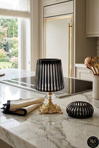 Kristal Market حامل شموع زخرفي مصنوع يدويًا من الكريستال المنقوش بنمط عمودي، ...