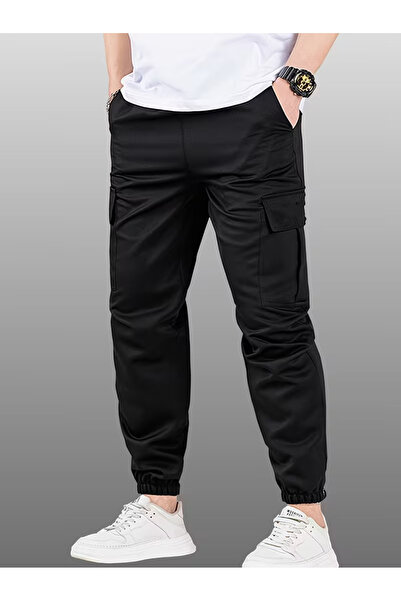 VIKUNYA Pantaloni cargo din bumbac pentru bărbați, cu buzunare laterale