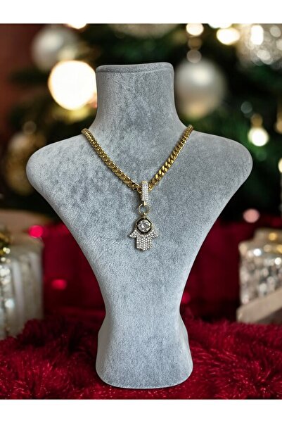 Asteria Jewelry Çağla Şikel Ema Model Black Hand Necklace (Chain Is Gold Plated)