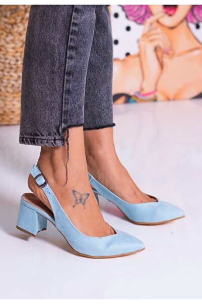 Demashoes Pantofi cu toc pentru femei din piele intoarsa albastra