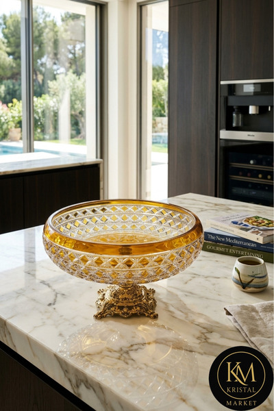 Kristal Market El Yapımı Kristal Desenli 28 Cm Dekoratif Sunumluk Sofra Sunum...