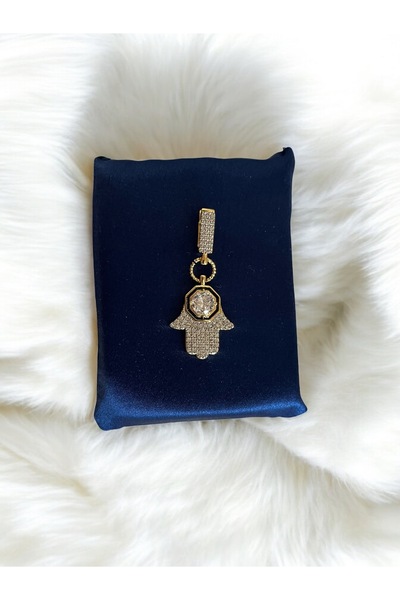 Asteria Jewelry Çağla Şikel Ema Model Black Hand Necklace (Chain Is Gold Plated)