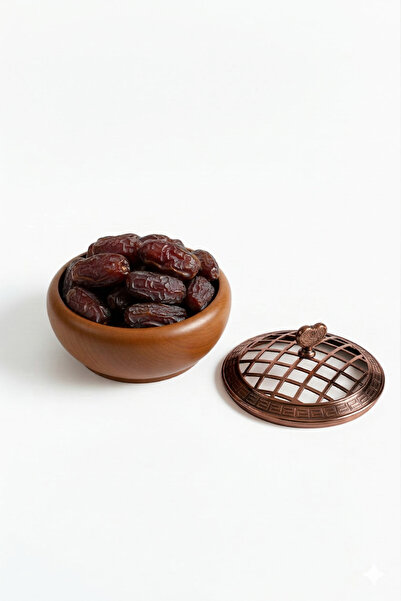 AHER Copper Detailed Solid Wood Covered Bowl - Decorative Iftar Serving Tray ...