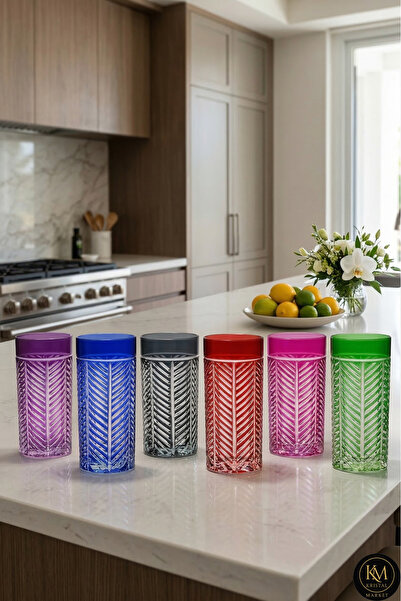 Kristal Market كوب مشروبات كبير مصنوع يدويًا، 6 قطع بألوان متنوعة