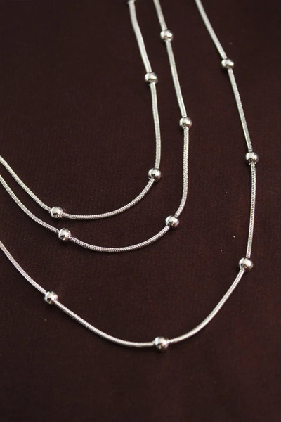 Skygo 316L Steel Silver Color Minimal Ball Chain Model Multiple Necklace - Tj...