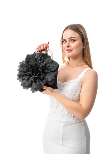 GUSTELLO بيرلا |   فستان سهرة بتصميم زهرة كبيرة مرصعة باللؤلؤ طراز E حقيبة - ...