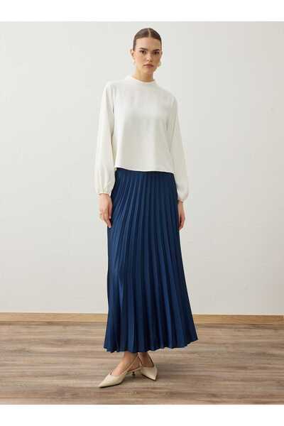 Refka Yüksek Bel Piliseli Uzun Etek - Lacivert -