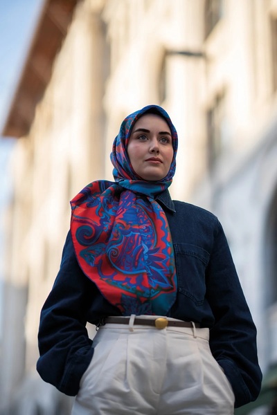 Silk Home Tivil Silk Scarf Ist 11512- 08 Red Ethnic Pattern