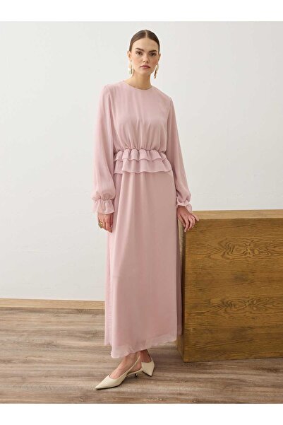 Refka Φόρεμα τεσεττούρ από ύφασμα σιφόν με λεπτομέρεια στη μέση - Ροζ σε απόχ...