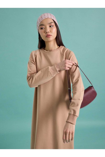 Benin Bisiklet Yaka Uzun Sweatshirt - Koyu Krem -
