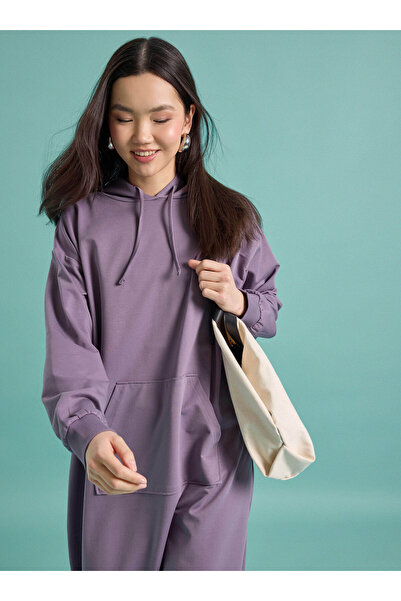 Benin Φόρεμα Τεσεττούρ με κουκούλα και τσέπες καγκουρό - Λεβάντα -