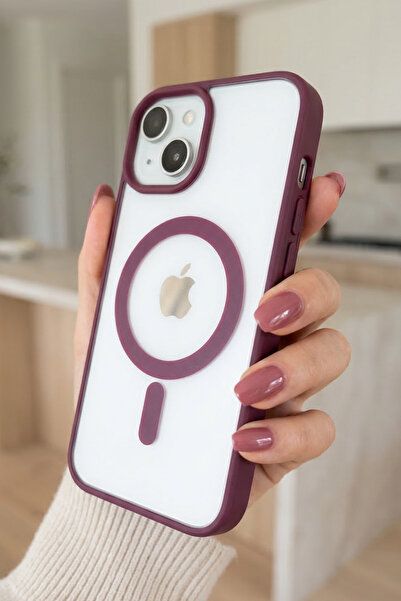 KVK PRİVACY iPhone 13 / 14 / 15 MagSafe Uyumlu Bordo Şeffaf Telefon Kılıfı Da...